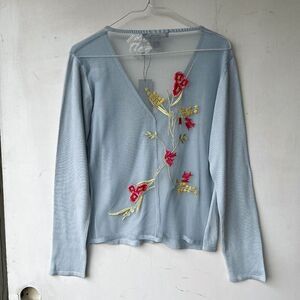 Lucidity NWT 80% Silk Embroidered Mesh Cardigan L Romantic Vintage Luxury